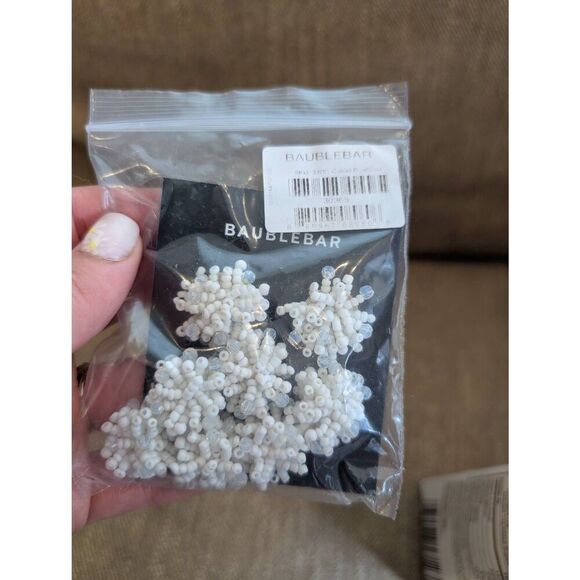 NWT Baublebar Women's White Pierced Seed Beaded Dangle Earrings - Picture 3 of 3